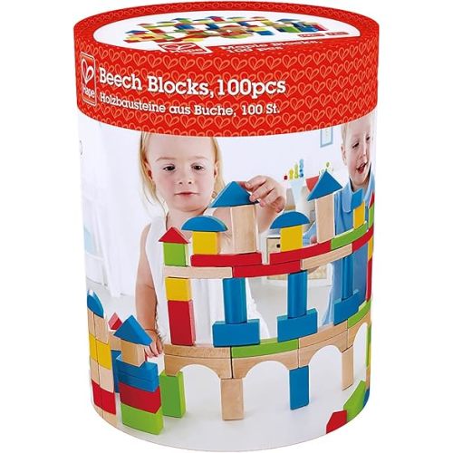 Hape Award Winning 100 PCs Wooden Building Block Set with Solid Storage Container| Learning Educational Toys for Kids