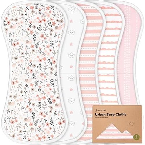 Organic Burp Cloths Baby Boy & Girl - 5-Pack Super Absorbent Cotton Burping Cloths for Babies, Soft & Plush Newborn Spit Up Rags, Infant Towels for Milk Spit Up, Unisex, Large 21" x 10" (Sweet Charm)