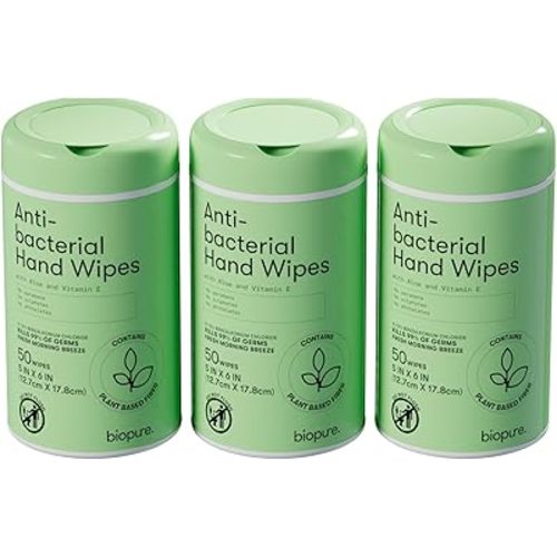 Antibacterial Hand Wipes Fresh Morning Breeze- Antibacterial Wipes with Aloe and Vitamin E Formula | 5"x7" Wet Wipes Canister | No Parabens, Sulfates or Phthalates, Kills 99% of Germs, 150 ct