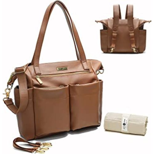 miss fong Diaper Bag Tote Leather Diaper Bag Backpack Large Tote Bag,Baby Diaper Bag for Women,Diaper Bag Purse with 11 Diaper Bag Organizer,Changing Pad, Stroller Straps,4 Insulated Pockets
