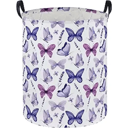Butterfly Laundry Basket Kids Hamper for Nursery Boy and Girl Hamper Cute Kids Toys Storage Bin Organizer Room Decor for Home(Purple Butterfly)