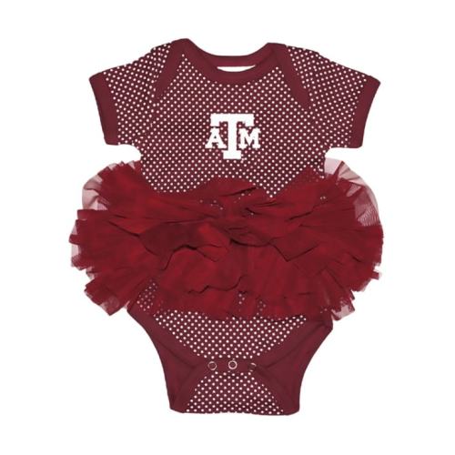 Texas A&M Aggies MAROON Baby Pin Dot Tutu Romper - 10190464