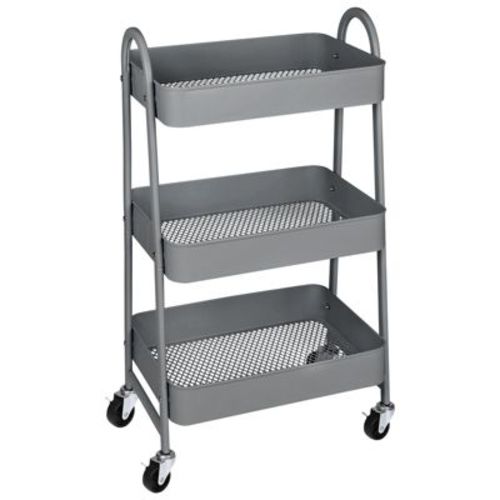 Jionjoy 3 Tier Utility Rolling Cart, Premium Metal Mobile Storage Cart With Lockable Wheels, Ultimate Organizer For Every Room In The House - Grey