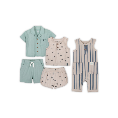 Little Star Organic Baby Boy 6Pc Mix and Match Outfit Set, Palm Trees, Size 0-3 Months