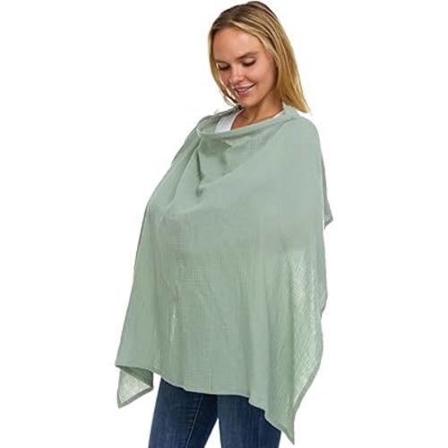 Muslin Nursing Cover Up for Breastfeeding - Breast Feeding Covers for Women| Breathable 100% Muslin Cotton Breastfeeding Cover with Arch-line and Adjustable Straps| Breastfeeding Essentials (Sage)