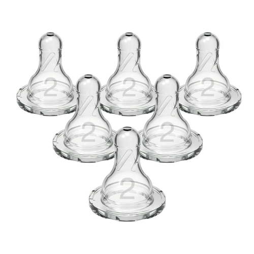 Dr. Brown's Natural Flow Level 2 Narrow Baby Bottle Nipple, Medium Flow, 3m+, 100% Silicone, 6 Pack