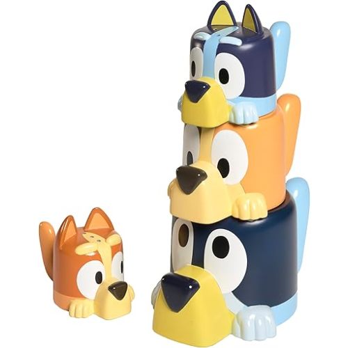 Toomies Bluey Bath Toys - Bluey's Family Pourers - Water Pouring Bluey Figures Including Chilli, Bandit, Bingo, and Bluey - Nesting and Stacking Cups for Bath Time - 4 Count - Ages 18 Months and Up