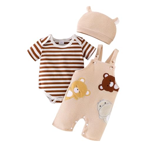 Baby Boy Clothes Newborn Striped Romper Infant Bear Suspender Overall Cute Hat 3Pcs Set Summer Outfits 0-18 Months