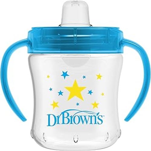 Dr. Brown's Milestones Soft Spout Sippy Cup with Handles, Blue Star, BPA-Free, 6 oz/180 mL, 6m+