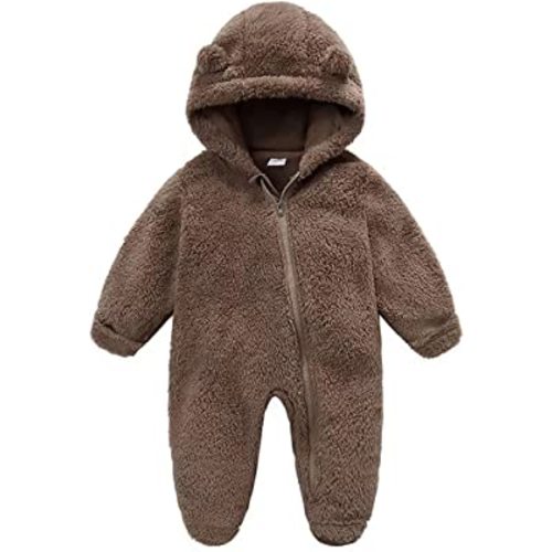 UVIPC Newborn Baby Fleece Footie Snowsuit Winter Onesie Cartoon Bear Warm Hooded Outfits for Girls Boys