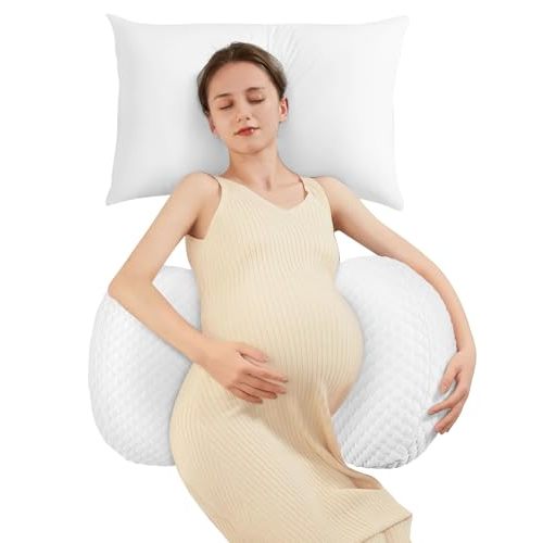 Pregnancy Pillow Cooling for Sleeping, Detachable and Adjustable Double-Sided Support Maternity Pillow Skin-Friendly for Pregnant Women Back, HIPS, Legs(30°Slope Design Verified by Expectant Mothers)