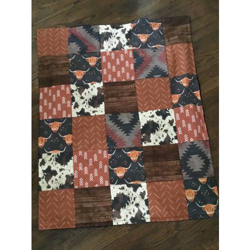 Boho Neutral Nursery in earth tones of browns and Orange, western nursery, highland cows, Neutral Crib Bedding Set, Handmade, made to order