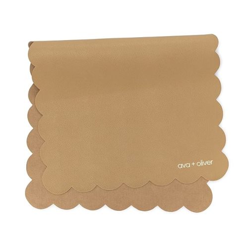 Vegan Leather Baby Changing Mat - Multipurpose Portable Wipeable Diaper Pad - Foldable for Travel (16 x 30 in) (Tan Scallop)