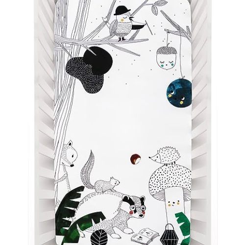 Rookie Humans 100% Cotton Sateen Fitted Crib Sheet: Woodland Dreams. Modern Nursery, Use as a Photo Background for Your Baby Pictures. Standard Crib Size (52 x 28 inches) (Black White)
