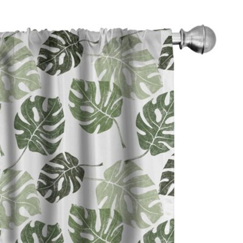 Ambesonne Monstera Curtains, Tropical Jungle Leaves, Pair of 28"x84", Green and White