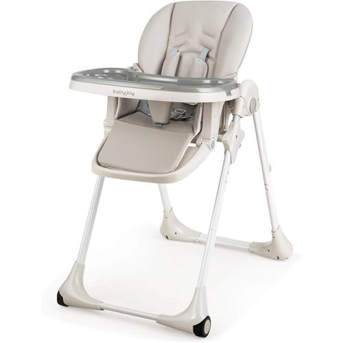 BABY JOY Convertible High Chair for Babies & Toddlers, Height Adjustable, Grow & Go High Chair w/Recline & Footrest, Removable Double Tray, Portable Baby Dinning Chair with Wheels (Gray)