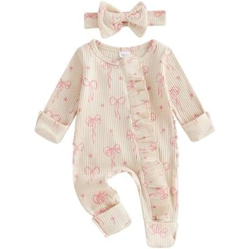 Baby Girl Winter Clothes Newborn Little Sister Going Coming Home Outfit Ruffle Mitten Romper Cute Ribbed Jumpsuit