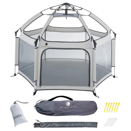 POP 'N GO Premium Indoor and Outdoor Baby Playpen - Portable, Lightweight, Pop Up Pack and Play Toddler Play Yard w/ Canopy and Travel Bag - Grey