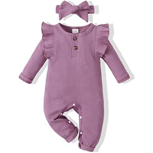 Renotemy Newborn Baby Girl Clothes Fall Winter Outfits Infant Rompers Solid Jumpsuits Bodysuit Cute Infant Baby Clothes Girl