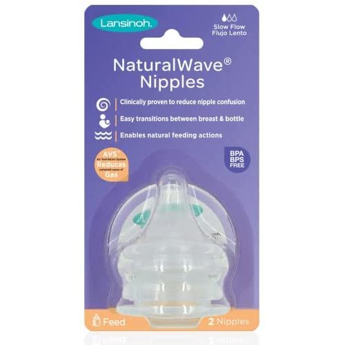 Lansinoh NaturalWave Nipples, Slow Flow (2S), 2 Count