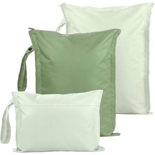 Wet Dry Bags Water Resistant - 3 Pack Reusable Waterproof Wet Dry Bag for Swimsuits & Baby Clothes - Leakproof Storage Pouch Bag for Travel & Baby Diaper - Travel Laundry Daycare Bags