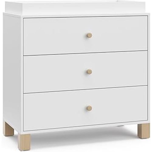 Storkcraft California 3-Drawer Chest with Removable Changing Topper (White with Driftwood) – GREENGUARD Gold Certified, Interlocking Drawer System, Pre-Installed Tracks, Easy Assembly