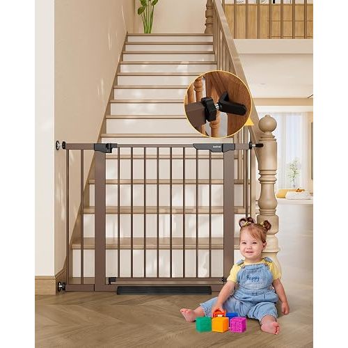 InnoTruth 29.6-39.1 in Wide Baby Gate for Stairs and Doorways, Brown