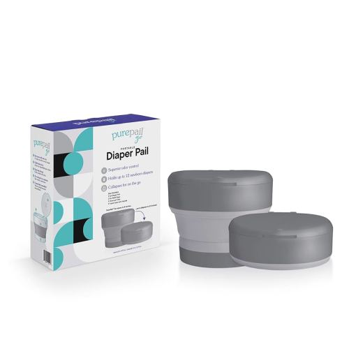 Go Portable Diaper Pail — Slate — Superior Odor Control with No Added Fragrance — Collapses for On-The-Go — Compact & Space-Saving