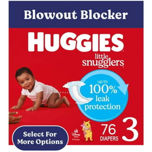 Huggies Little Snugglers Size 3 Baby Diapers, 76 Ct, Hypoallergenic, Dermatologist-Tested, 12 Hour Leak Protection