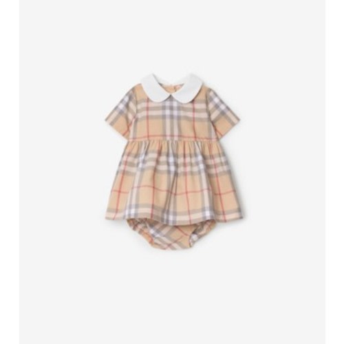 Check Cotton Poplin Dress with Bloomers in Pale stone - Children | Burberry® Official