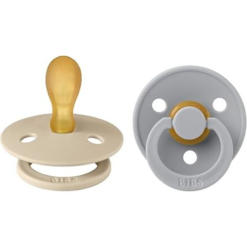 BIBS Pacifiers 6-18 Months | Set of 2 Colour Pacifier with Symmetrical Nipples | BPA-Free Natural Rubber | Made in Denmark | Vanilla/Cloud, 6-18 Months
