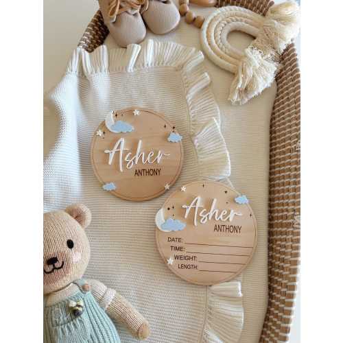 Moon Birth Sign |Stars Baby Birth Announcement | Arched Wooden Birth Announcement | Personalized Name Sign | Baby Birth Name
