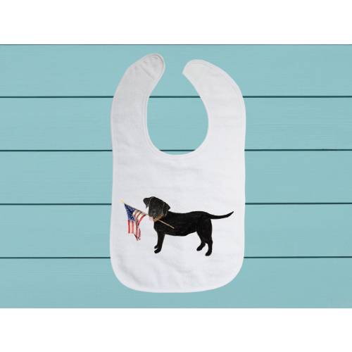 Black lab with American Flag Bib - cotton terry cloth baby bib with soft closure