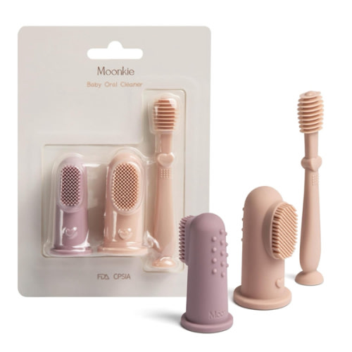 Moonkie Baby Finger Toothbrush Tongue Oral Cleaner Kit for 3 Months +, 3 Pcs (Blush/Pale Mauve/Blush)