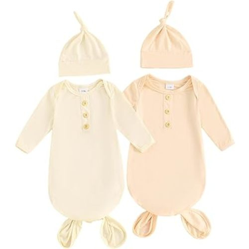 Newborn Knotted Gown 2 Pack Plain Sleeper for Baby Boy Girl Coming Home Outfit