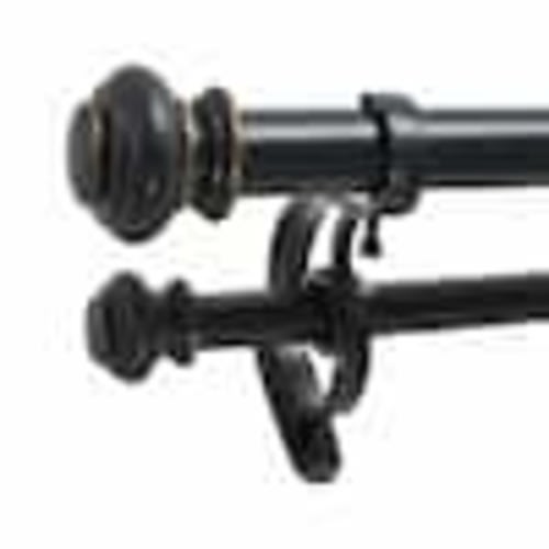 Decopolitan Urn 72 in. - 144 in. Adjustable Double Curtain Rod 1 in. in Antique Black with Finial 680656136898