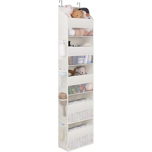 GRANNY SAYS 5 Tier Back Door Organizer, Pack of 1 Over The Door Organizer with 5 Pockets, Swing-Proof Behind Door Organizers and Storage for Baby Nursery Bedroom, Behind The Door Organizer, Beige