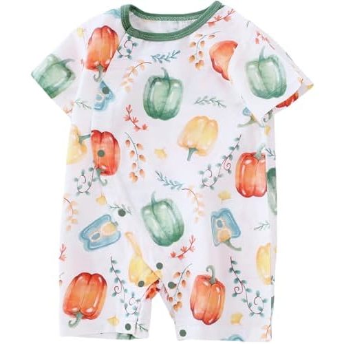 BINIDUCKLING Baby Short/Long Sleeve Side Snap Muslin Romper with 70% Viscose Made from Bamboo, 30% Cotton, Newborn-24 Months