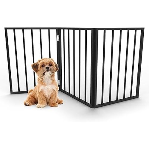 Pet Gate - 3-Panel Indoor Foldable Dog Fence for Stairs, Hallways, or Doorways - 54x24-Inch Wood Freestanding Dog Gates by PETMAKER (Black)