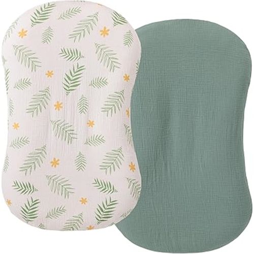Muslin Baby Lounger Cover 2 Pack, Organic Cotton Removable Slipcover for Newborn Lounger, Soft and Breathable Infant Lounger Cover for Boys Girls, Roman Green & Leaves, DP2-1