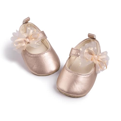 Meckior Infant Baby Girls Soft Sole Bowknot Princess Wedding Dress Mary Jane Flats Prewalker Newborn Light Baby Sneaker Shoes