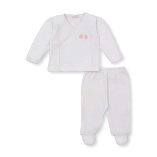 Baby Sheep White w/ Pink Trim Cross Tee & Pant Set