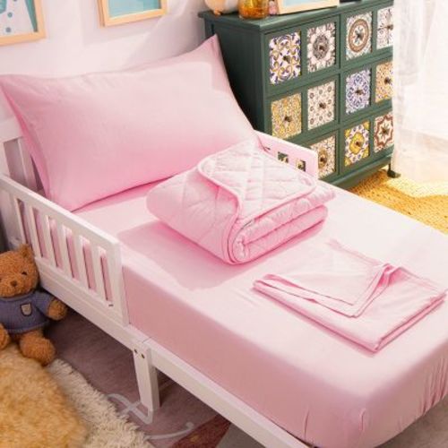 4 Piece Toddler Bedding Set, Soft Crib Bedding Set, Includes Quilted Comforter, Fitted Sheet, Flat Sheet and Pillowcase, Pink - NTBAY