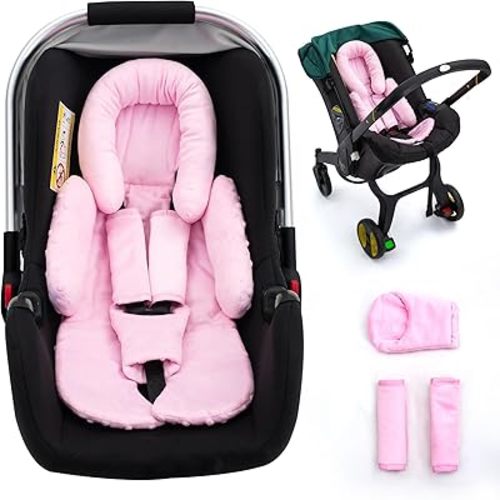 Infant Car Seat Insert with Extra 3 Strap Covers, Thickened Carseat Head and Body Support for Infant, Reversible Baby Car Seat Cushion for Boys Girls, Soft Mink Dot Newborn Insert for Preemie