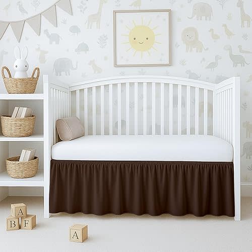 Cottington Lane Chocolate Crib Skirt Dust Ruffle, 100% Natural Cotton, Soft, Durable Nursery Crib Toddler Bedding Skirt for Baby Girls or Boys, Fits Standard Cribs 28" x 52" with 14" Drop