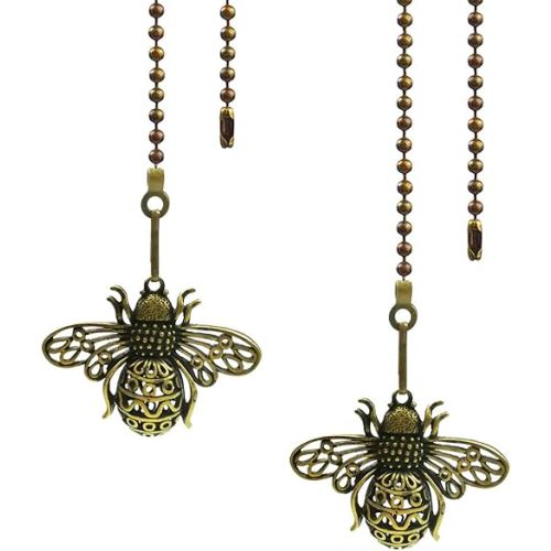 2 Pack 12" Vintage Queen Bee Ceiling Fan Pull Chain Extender - Decorative Dangle Charm Pendants with Ball Chain Connectors (Replacement Pull Chains)