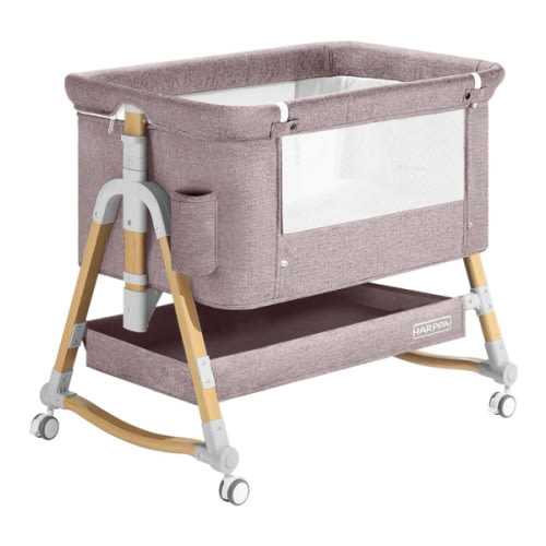 HARPPA Cuddly 3-in-1 Baby Bassinet Bedside Sleeper for Reflux | Attaches to Bed, Adjustable 5 Heights, Non-Toxic & CPSC Certified | Sturdy Aluminum Frame, Portable Wheels, Tool-Free Setup, Gentle Rocking | Perfect for Newborns, Infants, Small Spaces & Saf