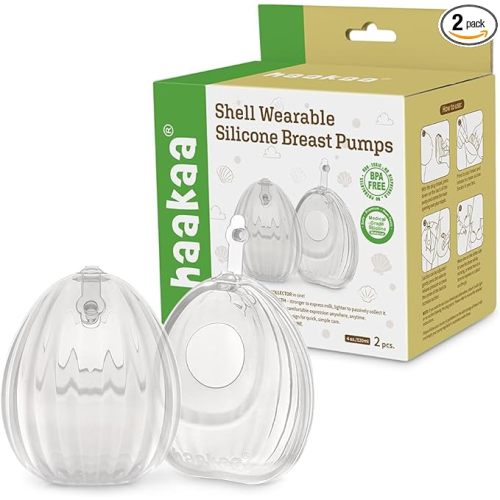 HAAKAA Shell Wearable Hands-Free Manual Breast Pump/Milk Collector – Medical-Grade Silicone – Compact, Portable & Discreet – Leak-Proof Valve 4 oz 2PK
