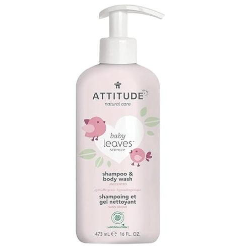 ATTITUDE 2-in-1 Shampoo and Body Wash for Baby, Fragrance-Free EWG Hypoallergenic Plant- and Mineral-Based Ingredients, Vegan and Cruelty-Free, Unscented, 16 Fl Oz - 16 Fl Oz (Pack of 1)