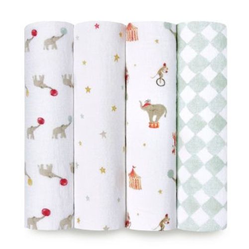 Aden + Anais Essentials Muslin Swaddle Blankets - Elephant Circus - 4pk